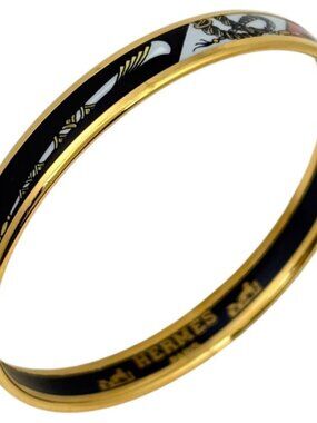 Hermes Enamel PM Bracelet Cloisonne Bangle Black Red